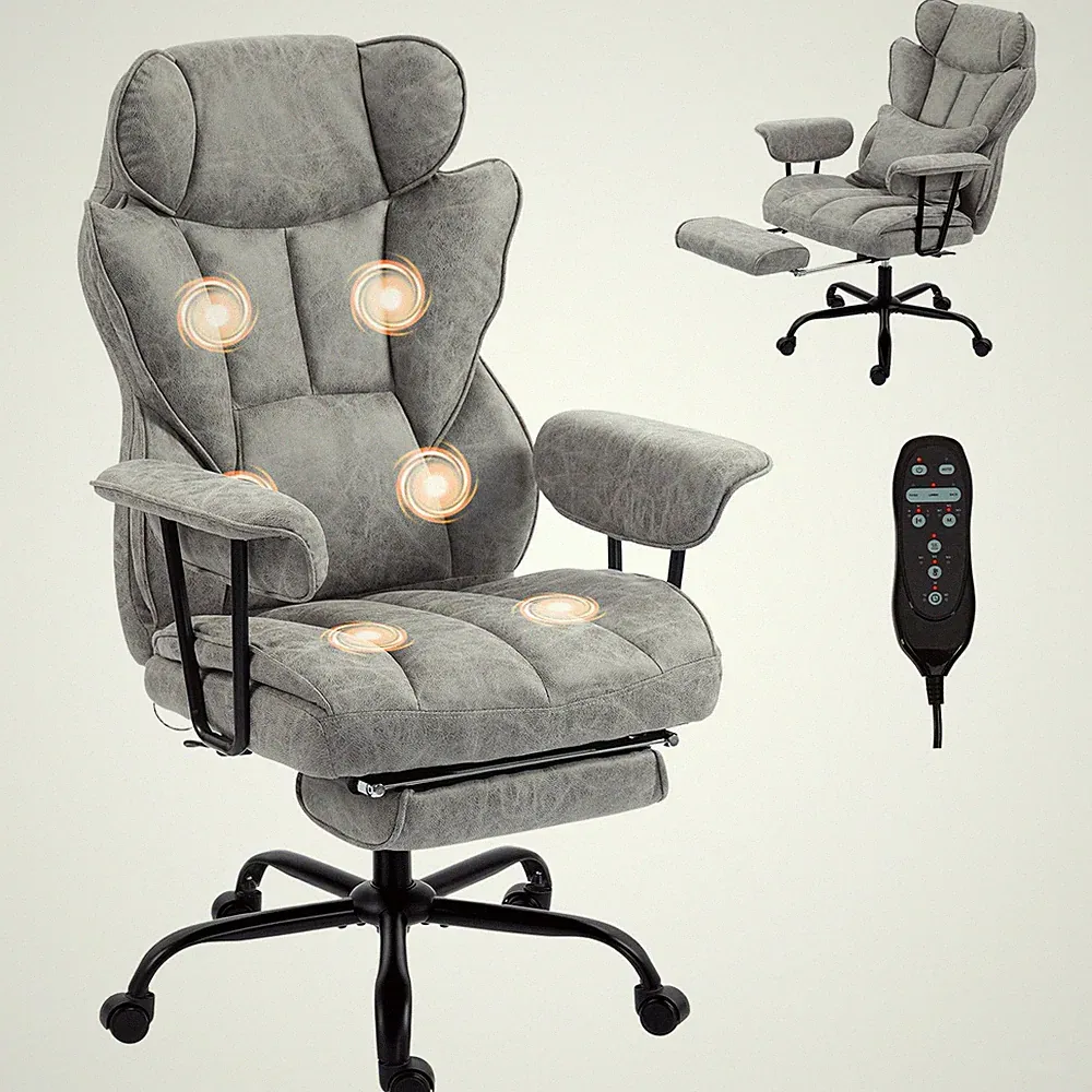 Bürostuhl ergonomisch Drehstuhl mit 6-Punkt-Massage und Wärme, Grau