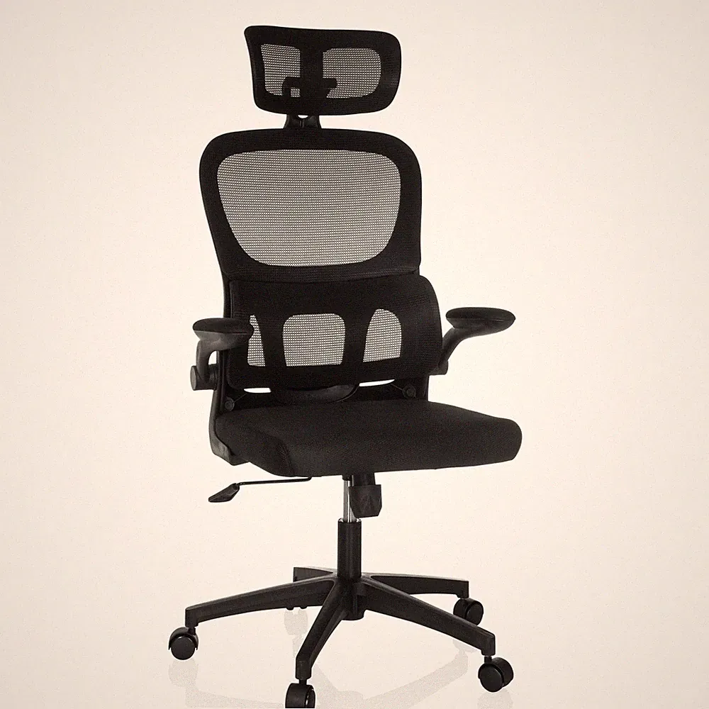 Bürostuhl ergonomisch Drehstuhl mit Armlehnen klappbar Mesh Rücken Kopfstütze