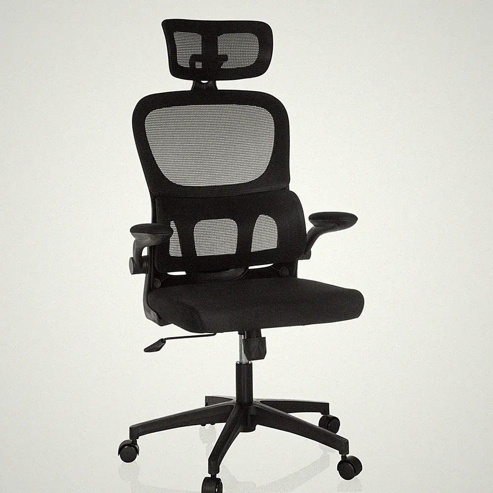 Bürostuhl ergonomisch Drehstuhl mit Armlehnen klappbar Mesh Rücken Kopfstütze