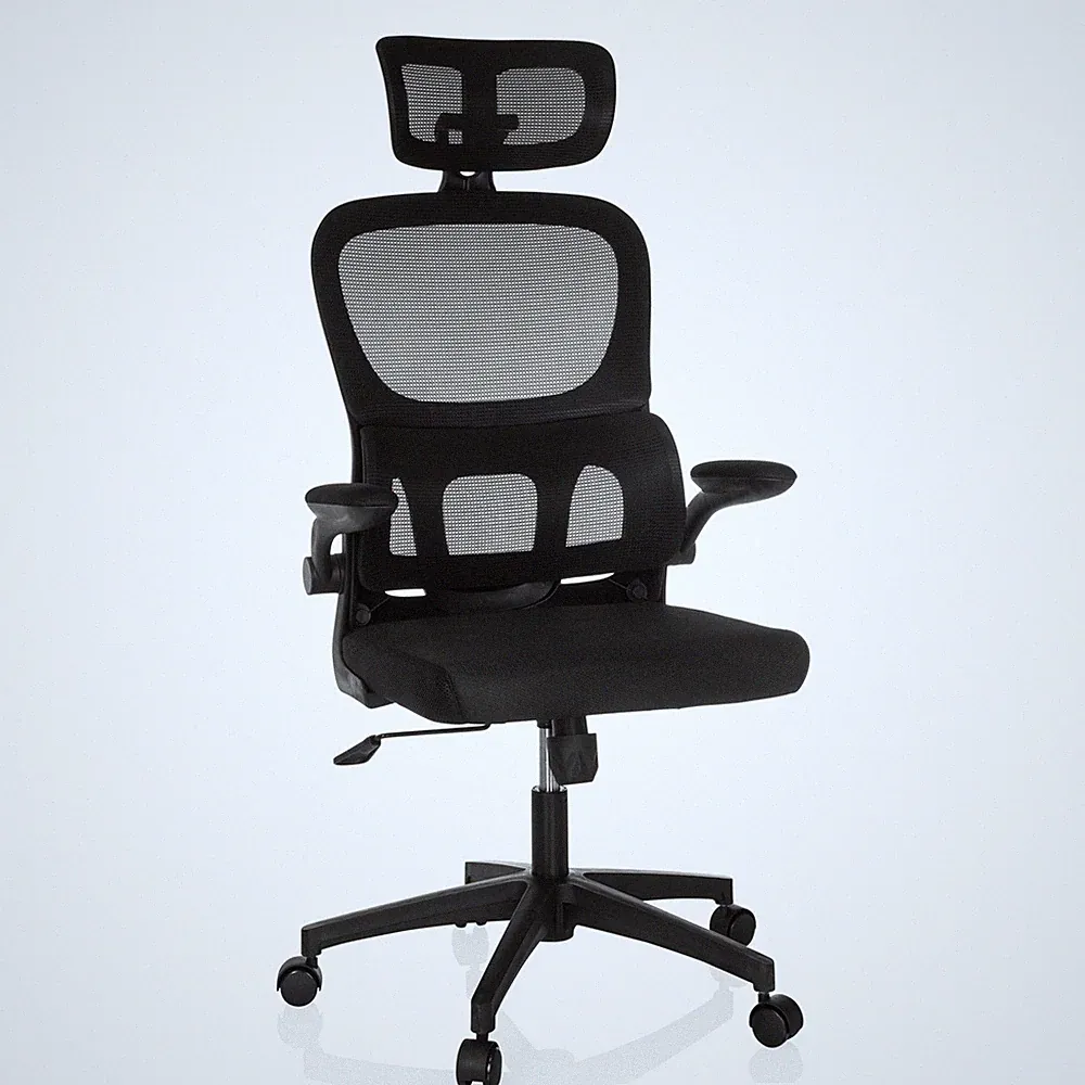 Bürostuhl ergonomisch Drehstuhl mit Armlehnen klappbar Mesh Rücken Kopfstütze