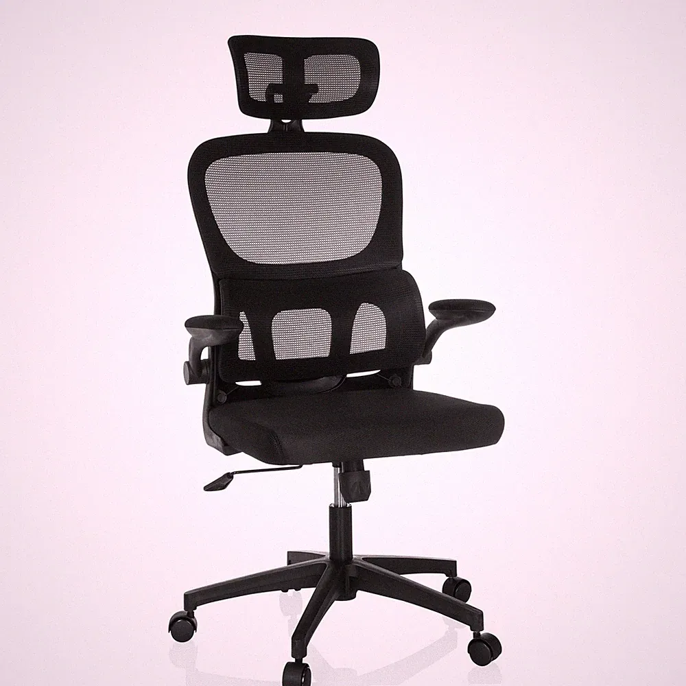 Bürostuhl ergonomisch Drehstuhl mit Armlehnen klappbar Mesh Rücken Kopfstütze