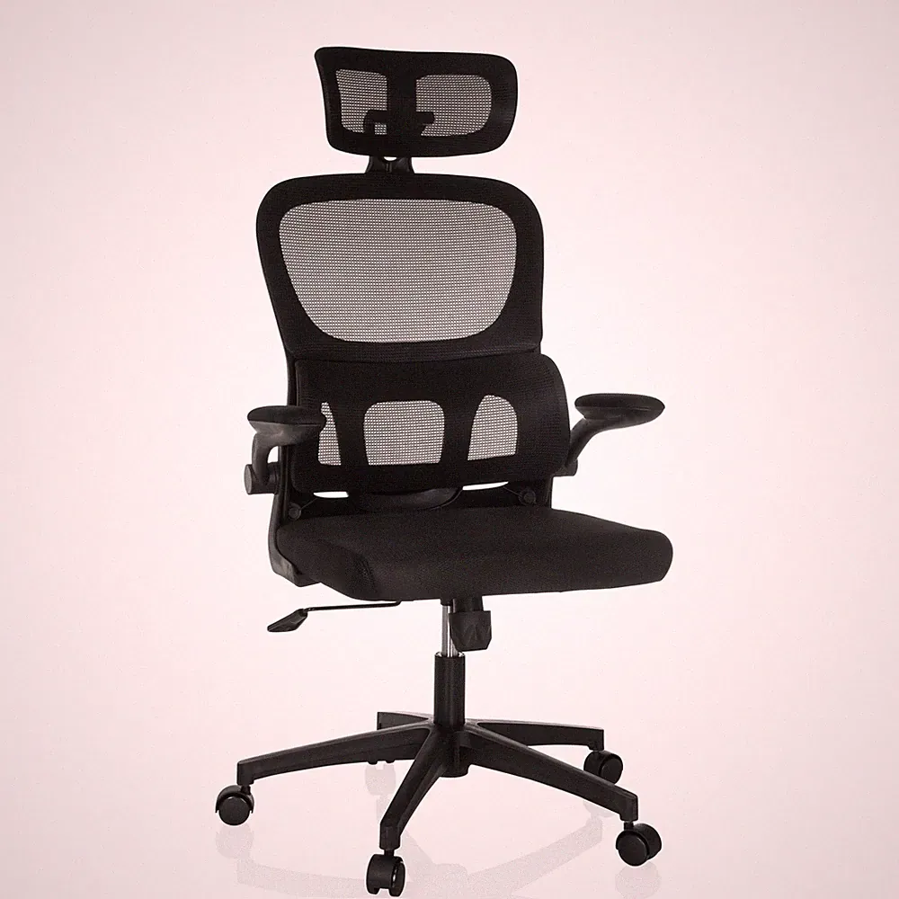 Bürostuhl ergonomisch Drehstuhl mit Armlehnen klappbar Mesh Rücken Kopfstütze
