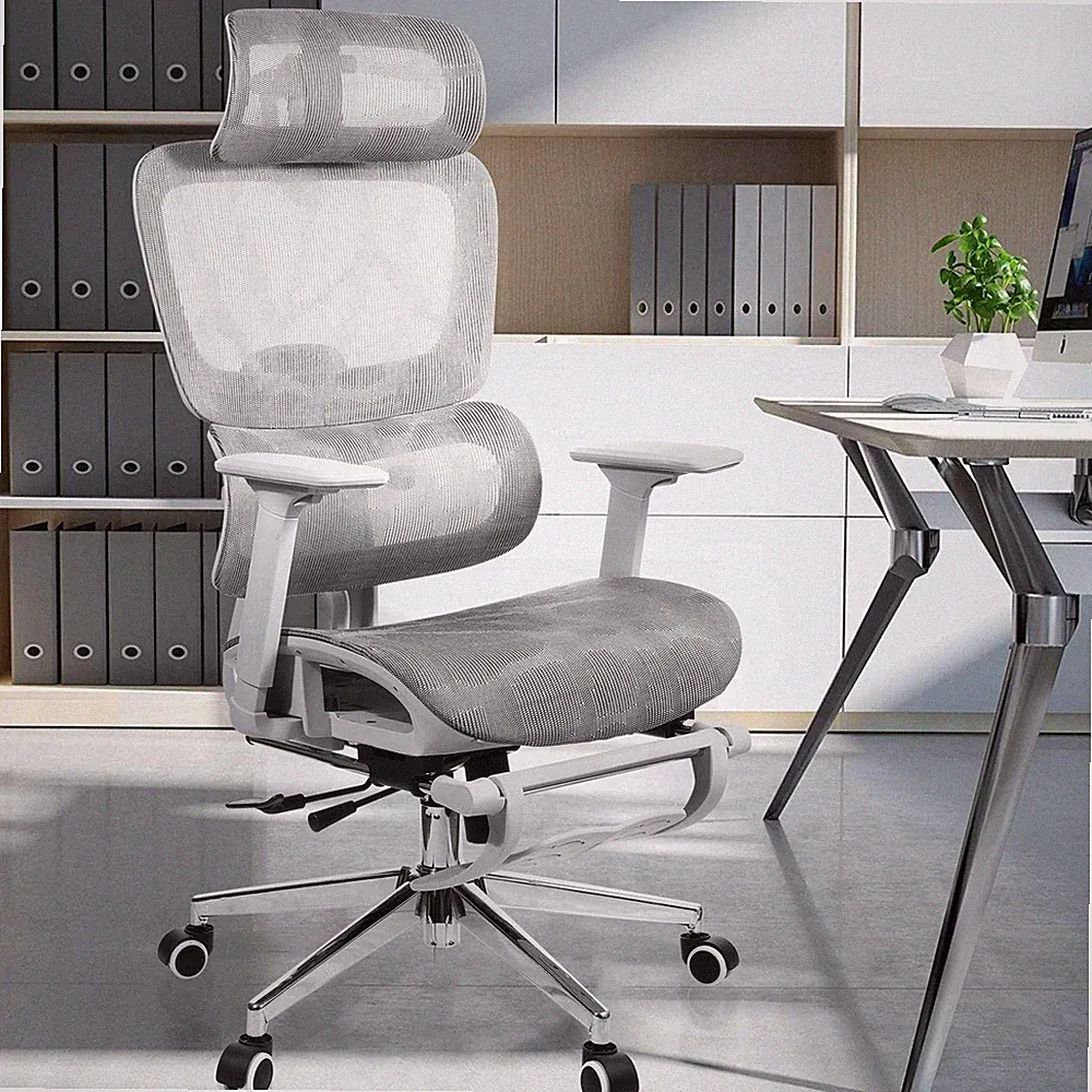 Bürostuhl ergonomisch, Drehstuhl mit Mesh, Lenden- und Kopfstütze