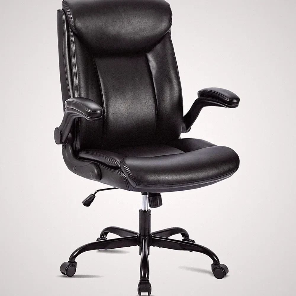 Bürostuhl Ergonomisch Drehstuhl mit PU , höhenverstellbar, Wippfunktion, schwarz