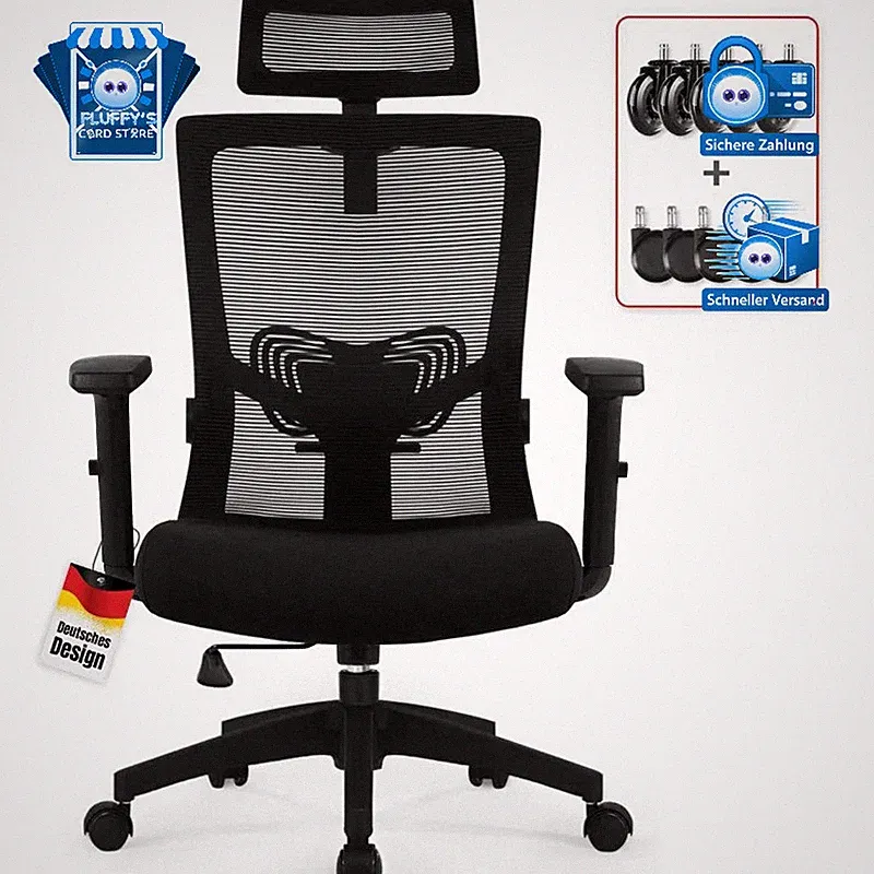 Bürostuhl Ergonomisch Drehstuhl mit Verstellbarer Kopfstütze 150kg Mesh