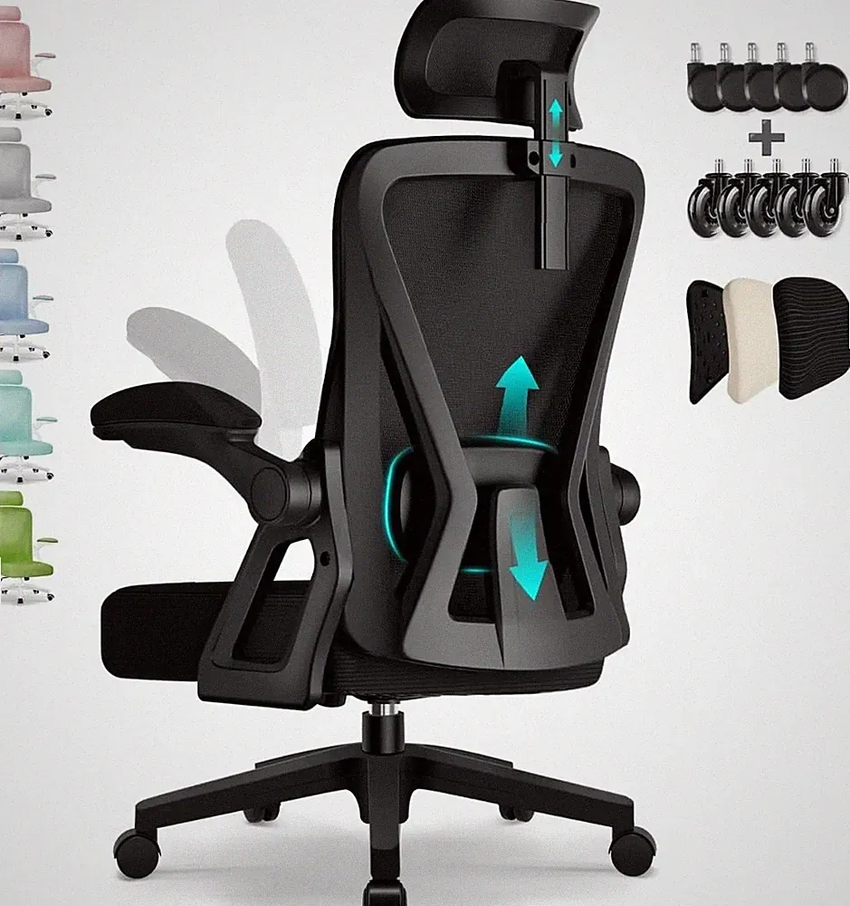 Bürostuhl Ergonomisch Drehstuhl mit Verstellbarer Kopfstütze Schwarz 150kg