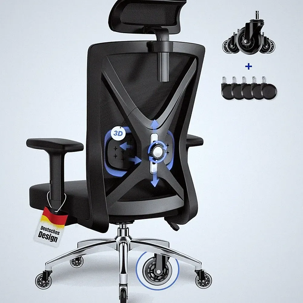 Bürostuhl Ergonomisch Drehstuhl Verstellbar 200kg Kopfstütze Lenden