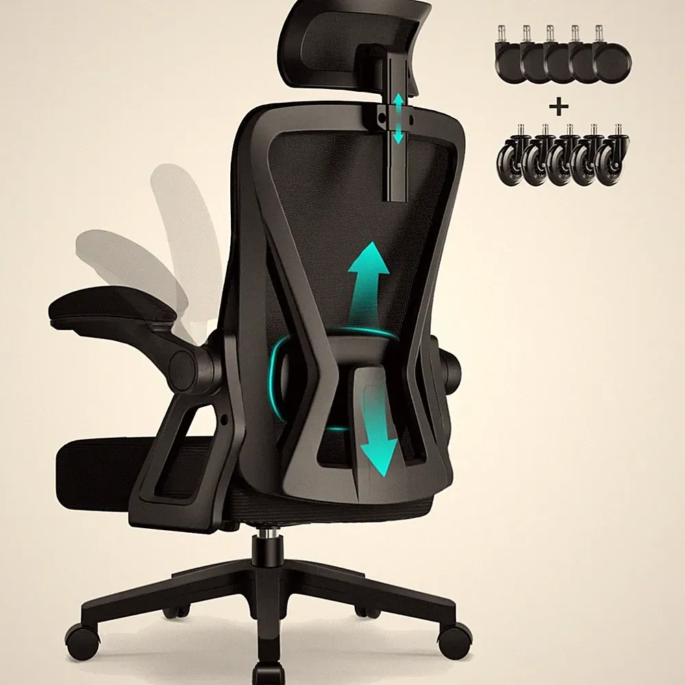 Bürostuhl Ergonomisch Drehstuhl Wippfunktion Kopfstütze Armlehnen Lendenstütze