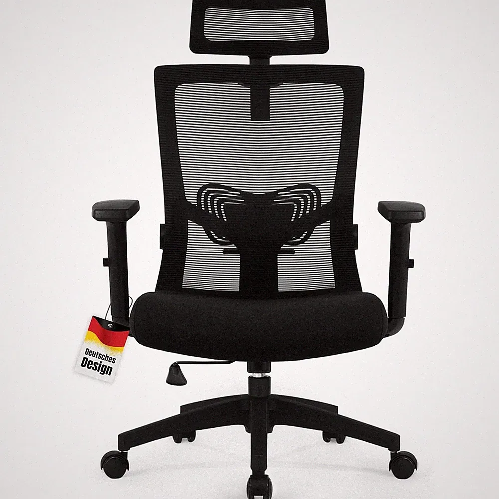 Bürostuhl Ergonomisch Dunkelgrau Mesh Kopfstütze Lendenstütze Wippfunktion