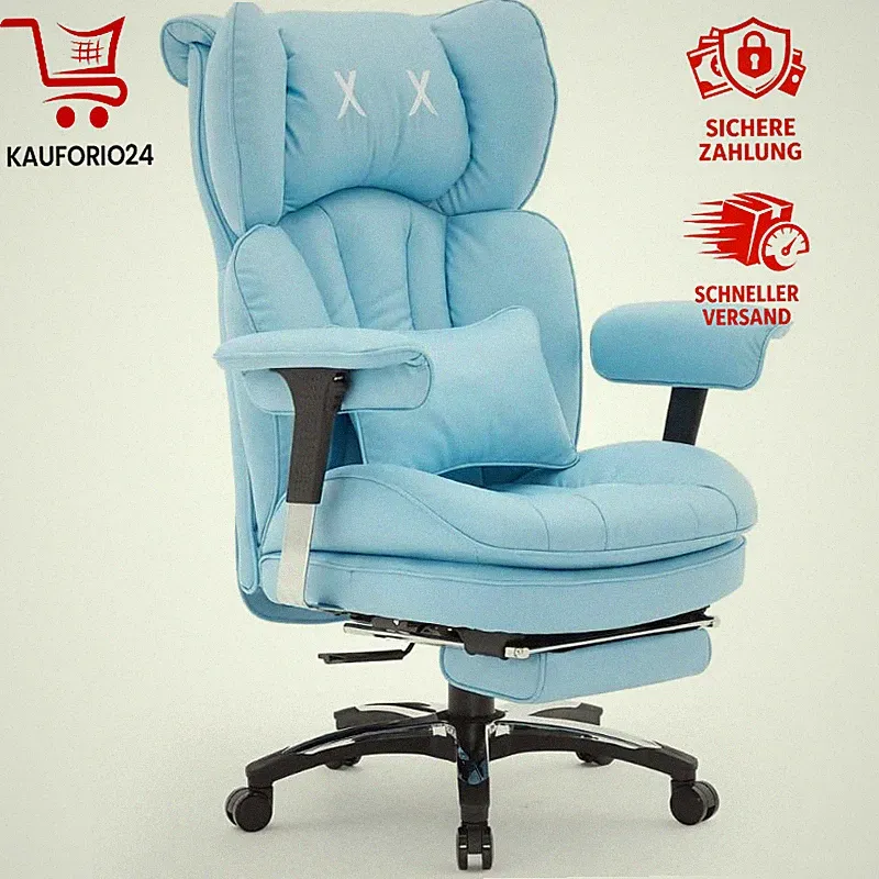 Bürostuhl Ergonomisch Gaming Stuhl PU-Leder bis 200kg mit Fußstütze Lendenkissen