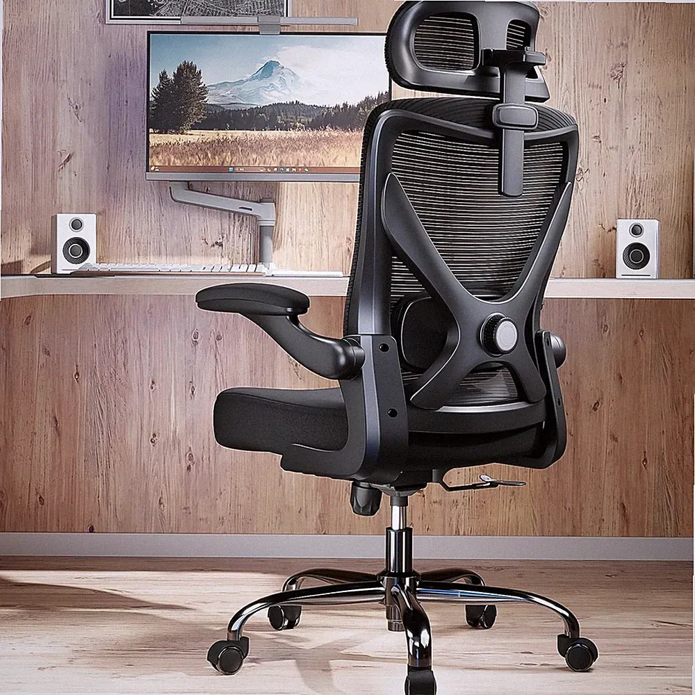Bürostuhl Ergonomisch Gaming Stuhl Verstellbare Kopfstütze 150kg Schwarz Mesh