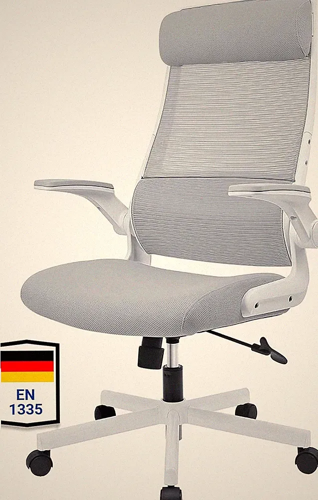 Bürostuhl Ergonomisch Grau Klappbare Armlehnen Verstellbare Kopfstütze 200 KG