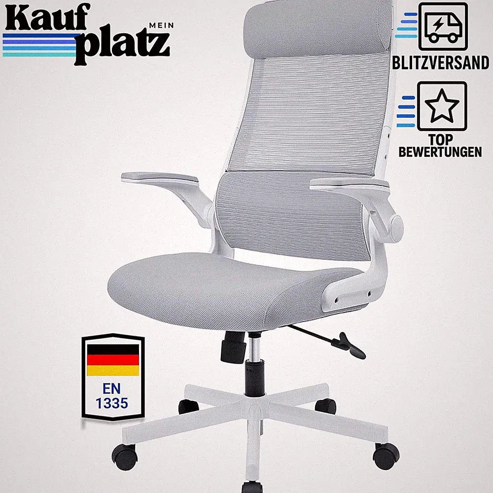 Bürostuhl Ergonomisch Grau Verstellbare Kopfstütze Klappbare Armlehnen 200 KG