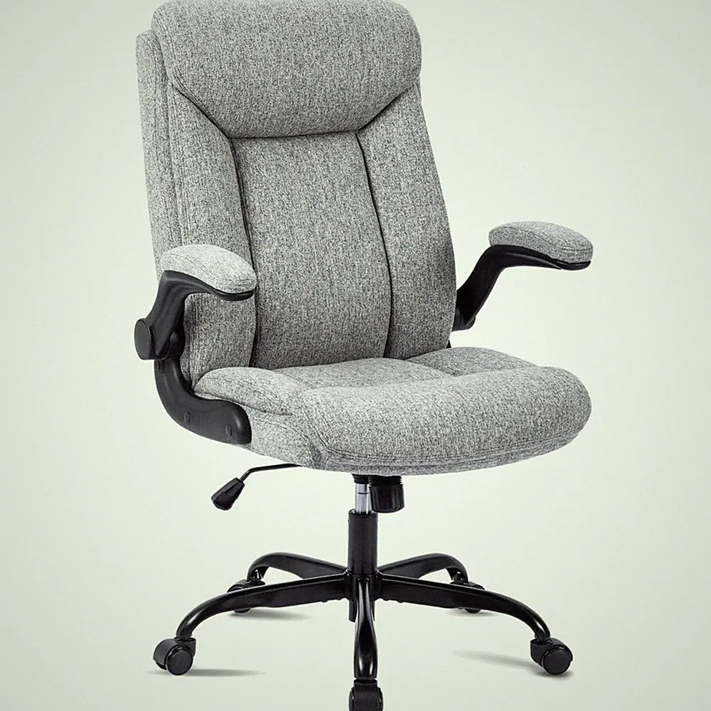 Bürostuhl ergonomisch grau Wippfunktion höhenverstellbar Drehstuhl, Stoff
