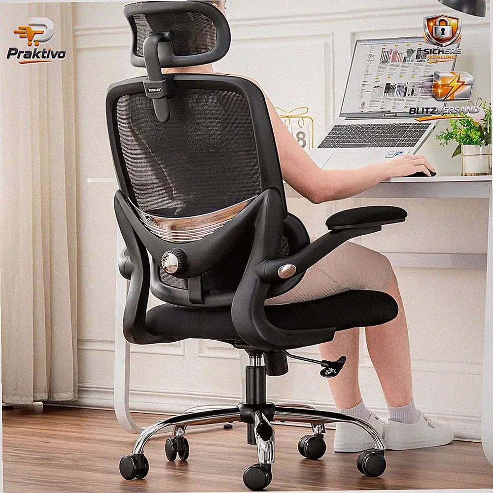 Bürostuhl Ergonomisch, Hoher Netzrücken, Verstellbare Lendenstütze, Drehbar