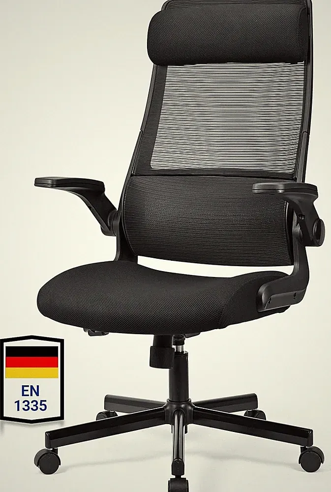 Bürostuhl Ergonomisch Klappbare Armlehnen EN 1335 für Home Office Arbeitsplatz