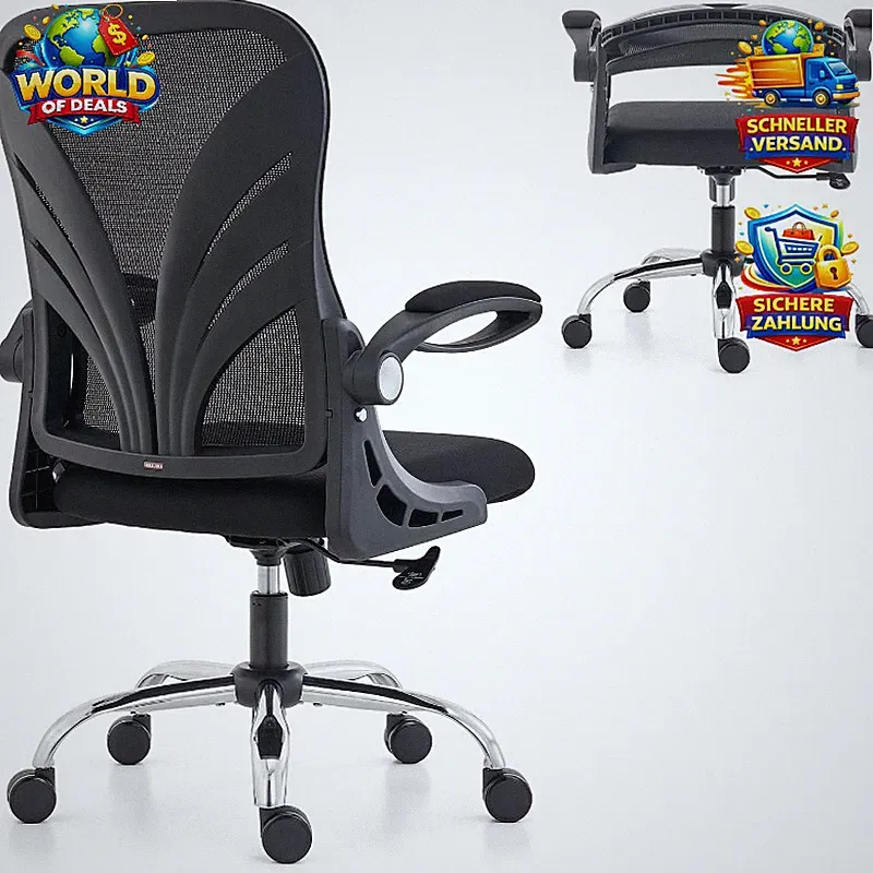 Bürostuhl Ergonomisch Klappbare Rückenlehne Mesh Lendenwirbelstütze Schwarz 52