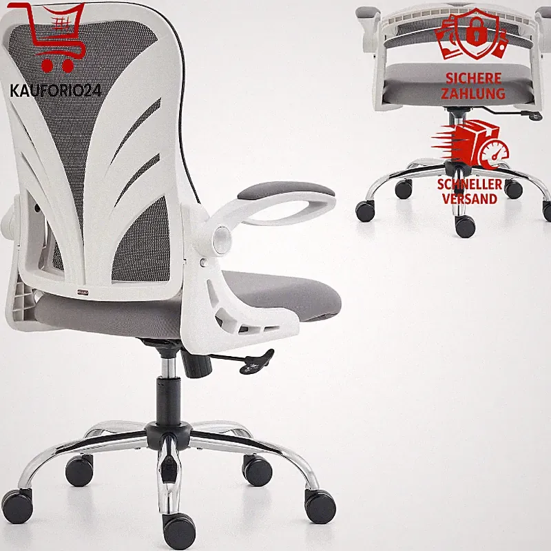 Bürostuhl Ergonomisch Klappbare Rückenlehne Mesh Lendenwirbelstütze Weiß 52 cm