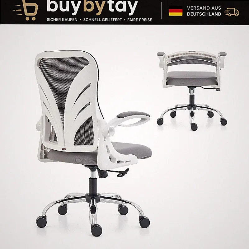 Bürostuhl Ergonomisch Klappbare Rückenlehne Mesh Lendenwirbelstütze Weiß 52 cm