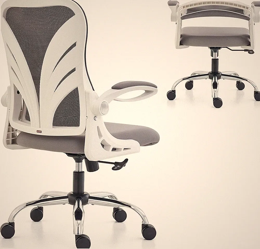 Bürostuhl Ergonomisch Klappbare Rückenlehne Mesh Lendenwirbelstütze Weiß 52cm