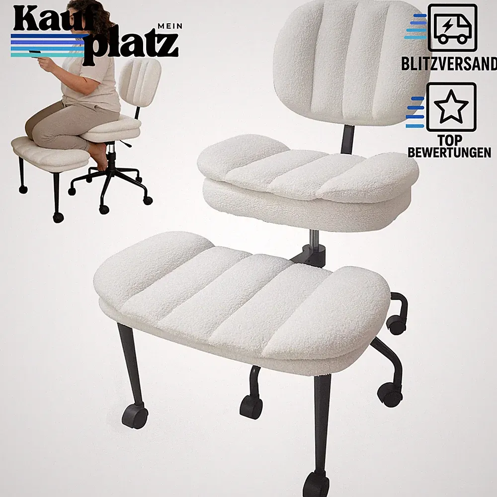 Bürostuhl Ergonomisch Kunstlammfell Kniestuhl Höhenverstellbar mit Rädern