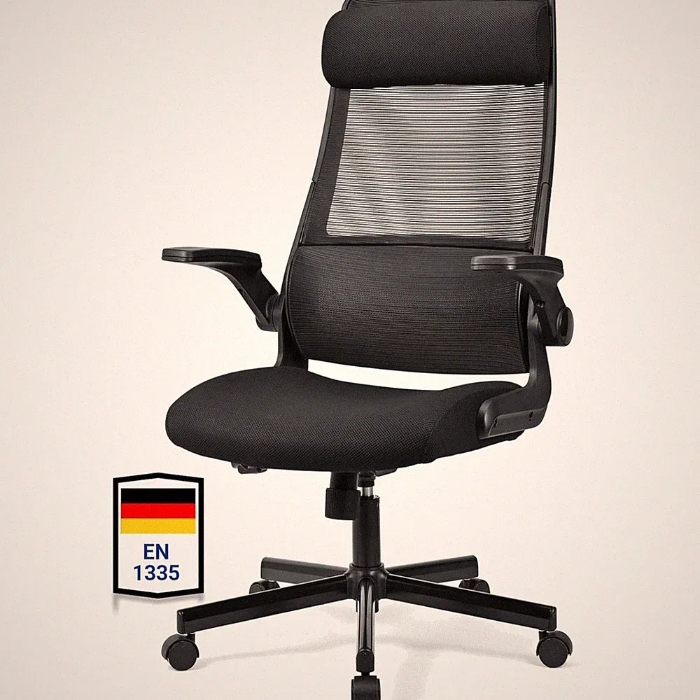 Bürostuhl, ergonomisch, Mesh, höhenverstellbar, Kopfstütze, Armlehnen, EN 133...