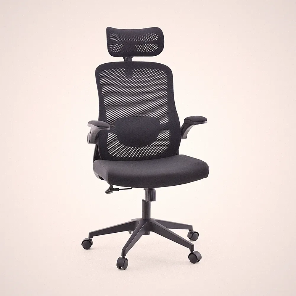 Bürostuhl ergonomisch Mesh mit Lordosenstütze Kopfstütze Armlehnen verstellbar