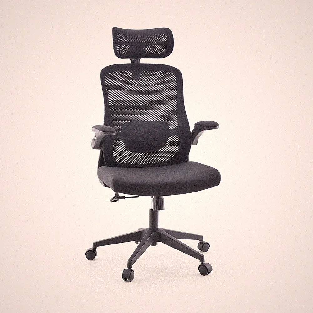 Bürostuhl ergonomisch Mesh mit Lordosenstütze Kopfstütze Armlehnen verstellbar