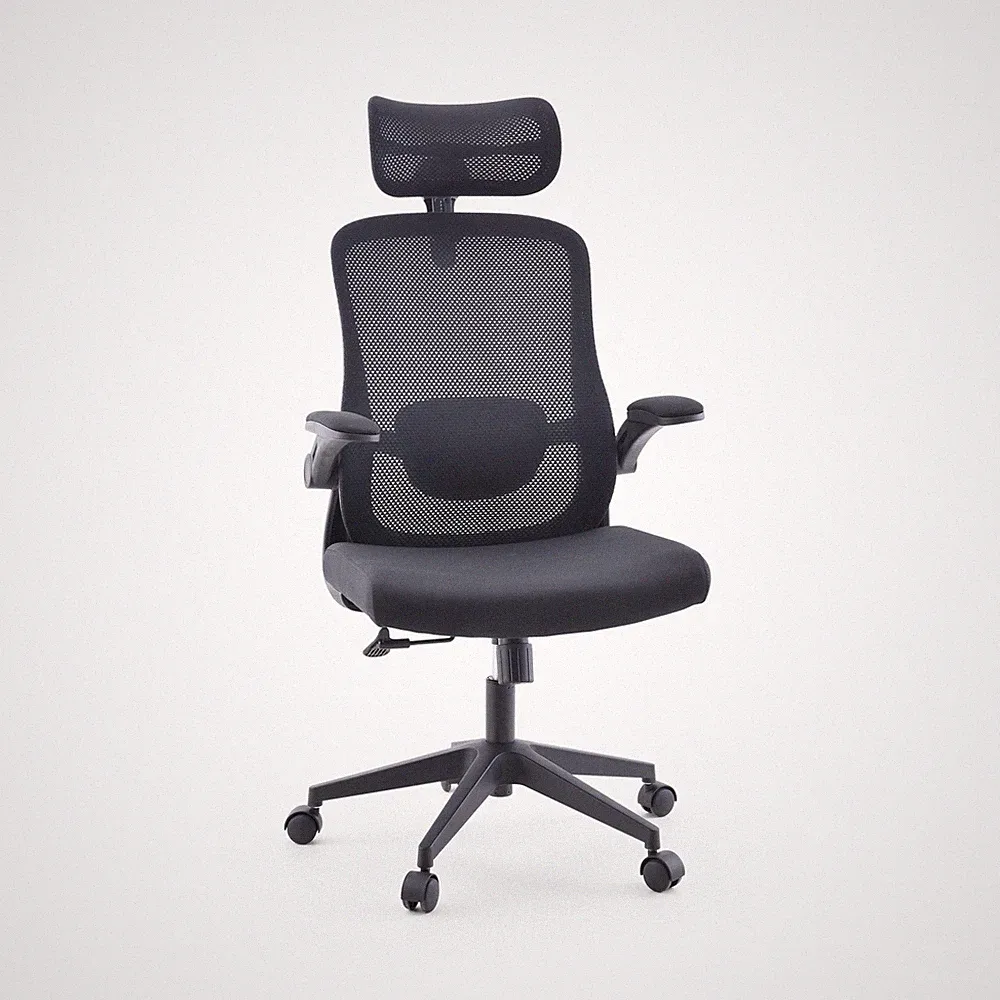 Bürostuhl ergonomisch Mesh mit Lordosenstütze Kopfstütze Armlehnen verstellbar