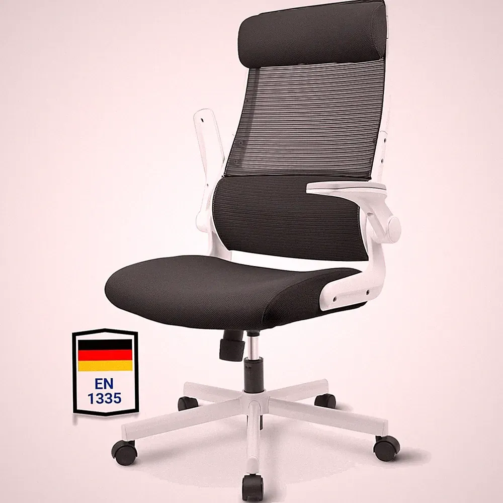 Bürostuhl Ergonomisch, Mesh, verstellbar, Wippfunktion, Lendenstütze, Schwarz
