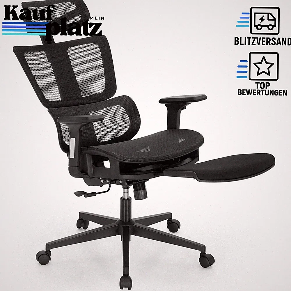 Bürostuhl Ergonomisch mit Fußstütze Verstellbare Kopfstütze 3D Armlehne bis
