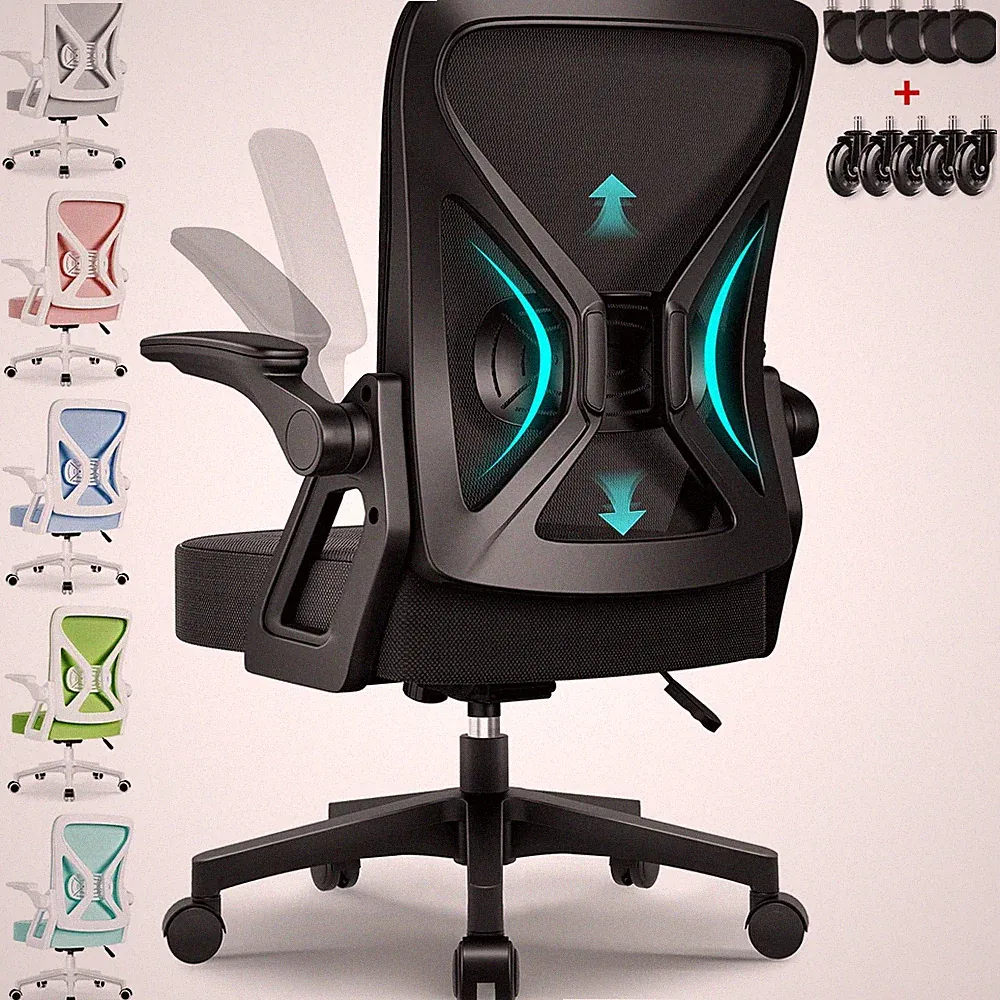 Bürostuhl Ergonomisch mit Hochklappbaren Armlehnen, Einstellbarer Lendenstütz...