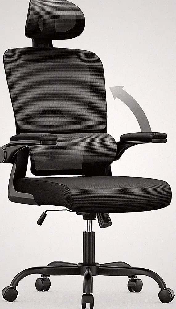 Bürostuhl Ergonomisch mit Kopfstütze, Verstellbare Rückenlehne, Schwarz, M03-de