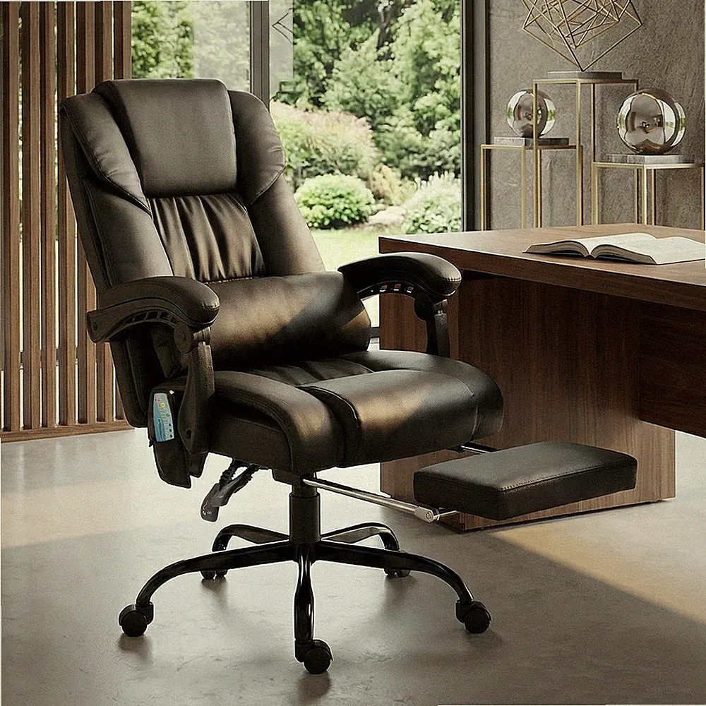 Bürostuhl Ergonomisch mit Massagefunktion Schreibtischstuhl mit Fußstütze, Hoher
