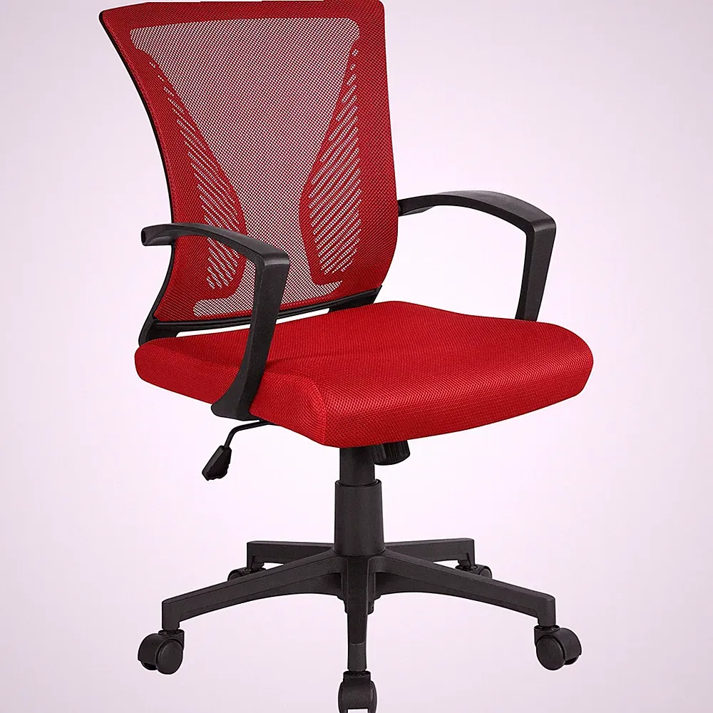 Bürostuhl Ergonomisch mit Netzbespannung Atmungsaktiv Rot Höhenverstellbar