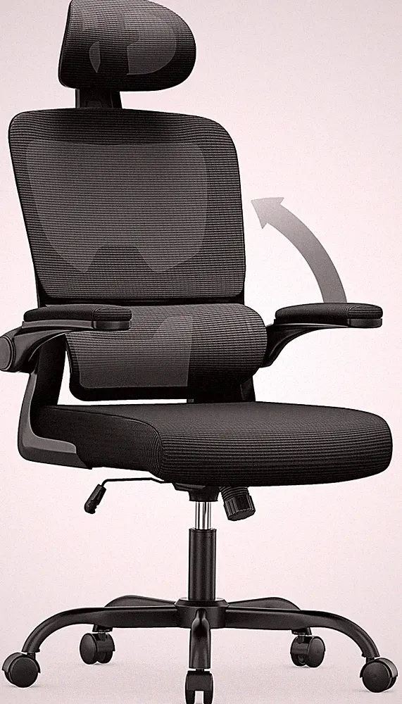 Bürostuhl Ergonomisch mit Verstellbarer Kopfstütze und Armlehnen, M03-de