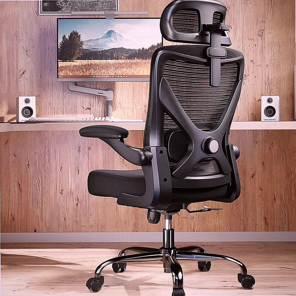 Bürostuhl Ergonomisch mit Verstellbarer Lordosenstütze 3D-Kopfstütze