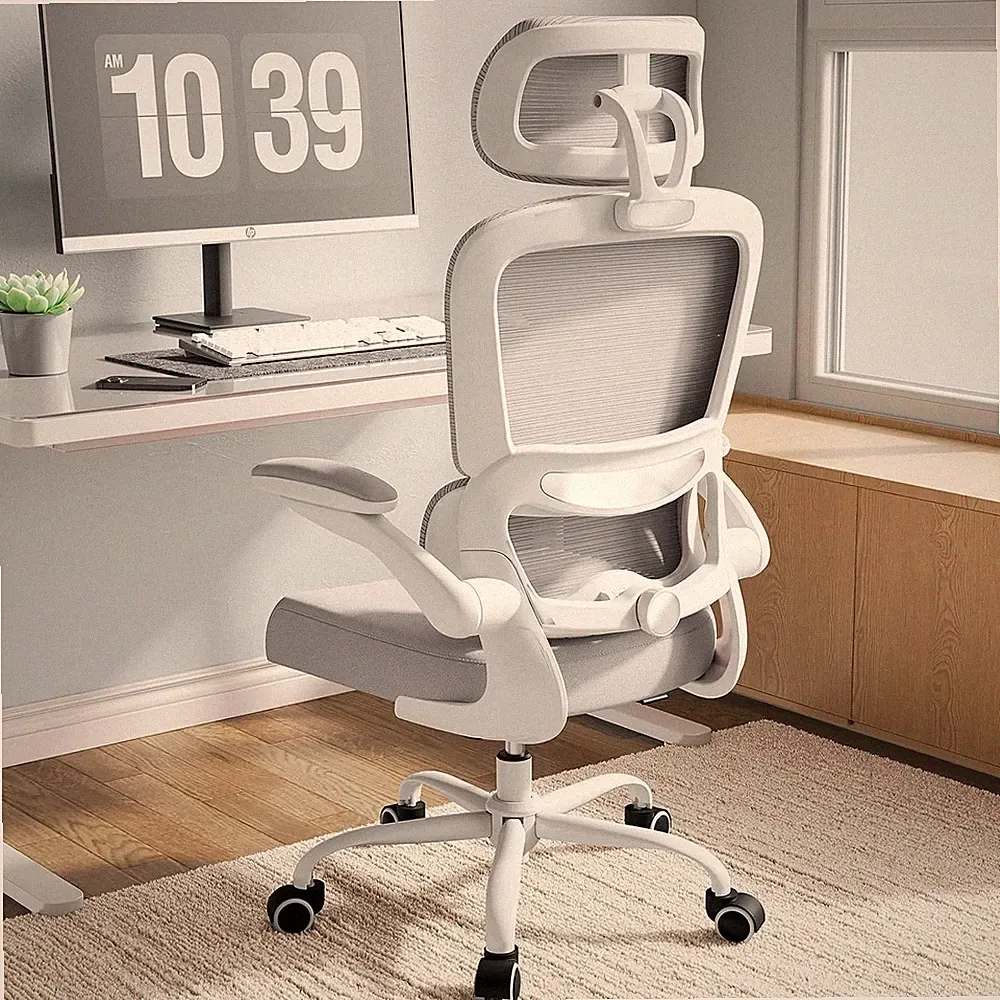 Bürostuhl Ergonomisch mit Verstellbarer Lordosenstütze und Kopfstütze 150kg Grau