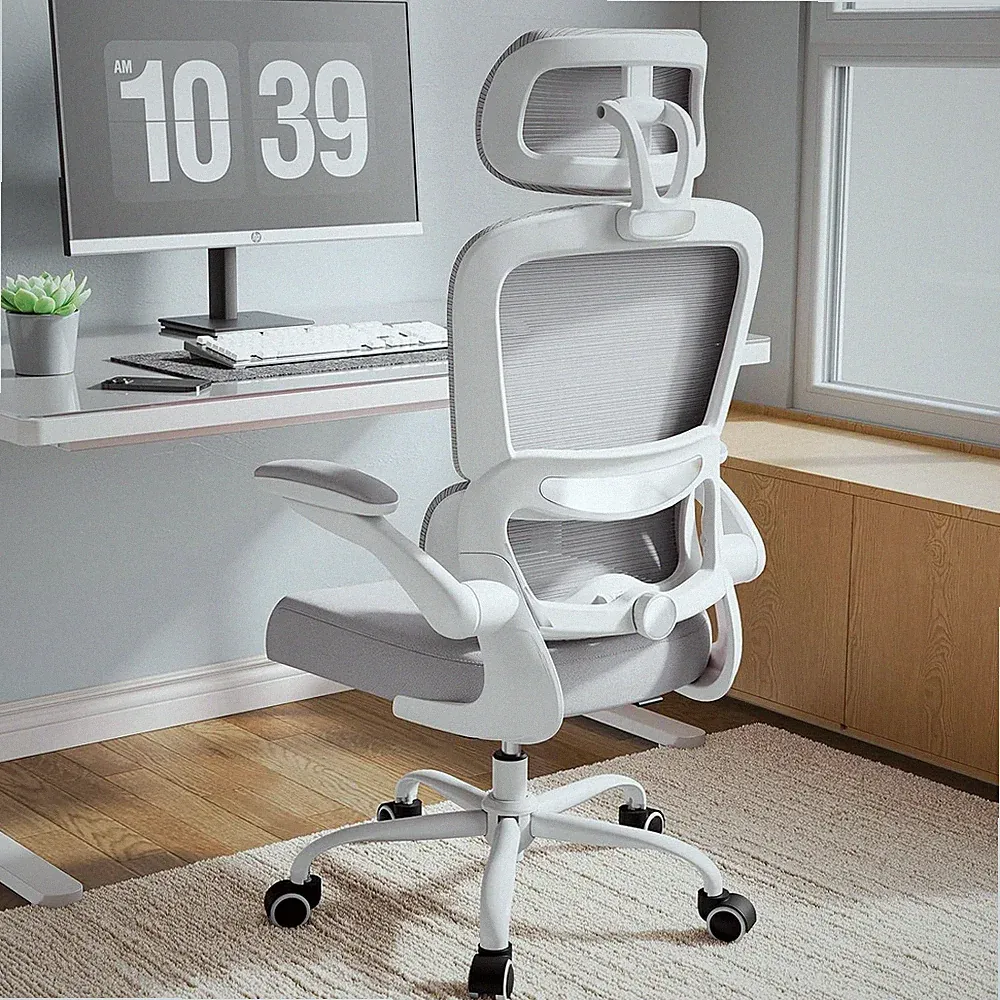 Bürostuhl Ergonomisch mit Verstellbarer Lordosenstütze und Kopfstütze - Gamin...