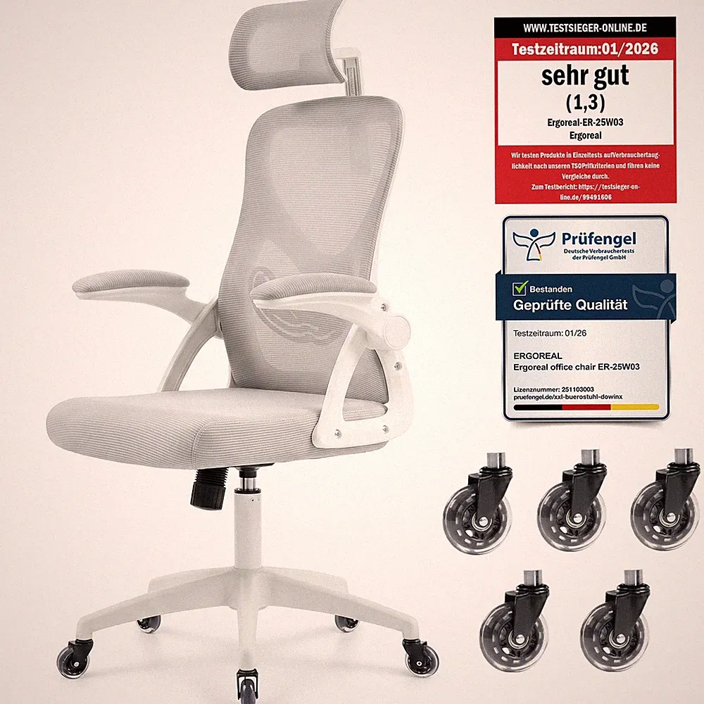 Bürostuhl ergonomisch Netz Schreibtischstuhl Kopfstütze Homeoffice 200kg Schwarz