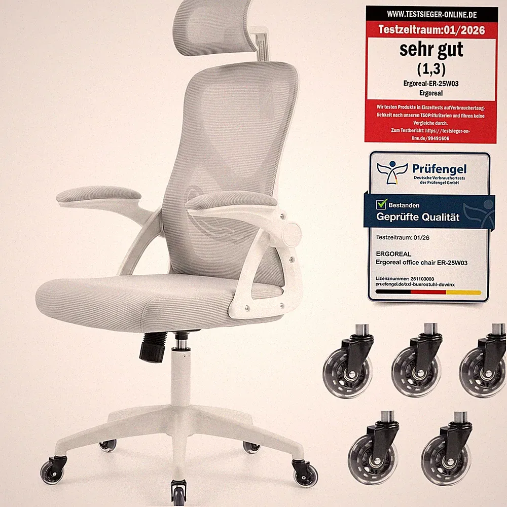 Bürostuhl ergonomisch Netz Schreibtischstuhl mit Kopfstütze 200kg verstellbar