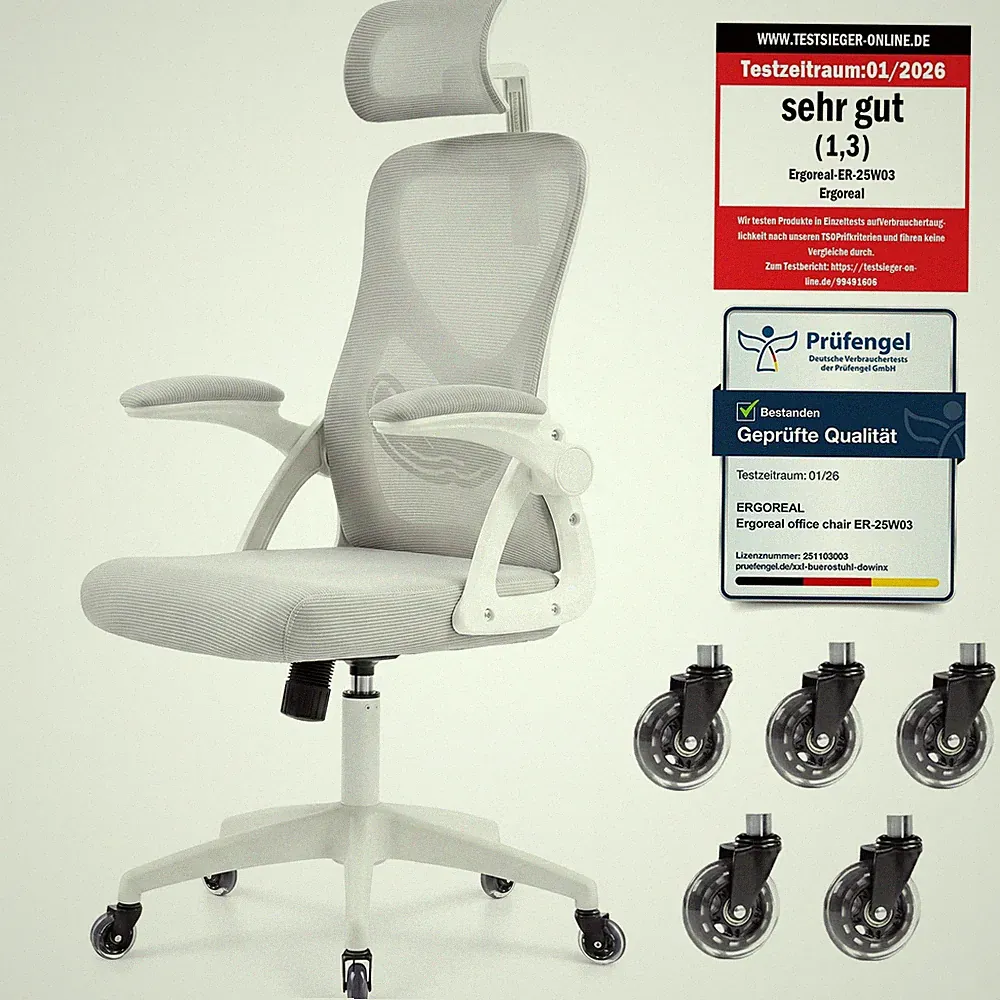 Bürostuhl ergonomisch Netz Schreibtischstuhl mit Kopfstütze Homeoffice 200kg