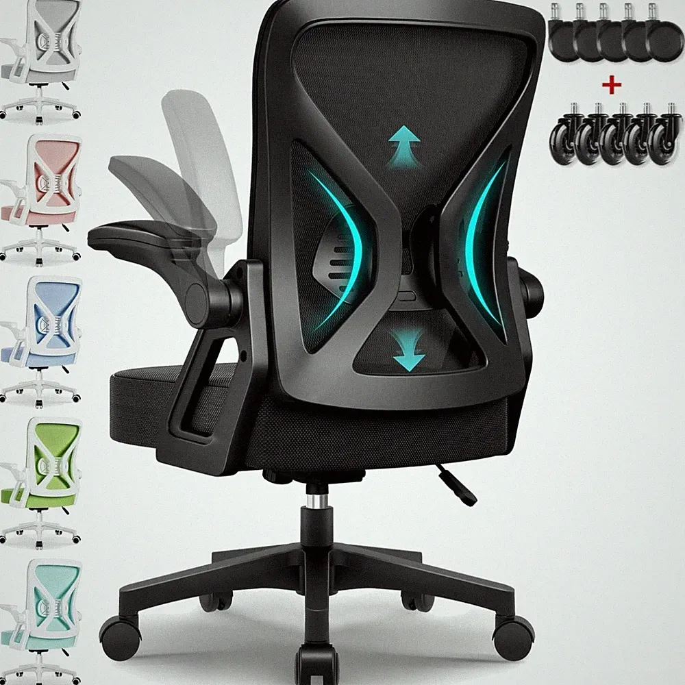 Bürostuhl Ergonomisch Netzstuhl mit verstellbarer Lendenstütze Armlehnen schwarz