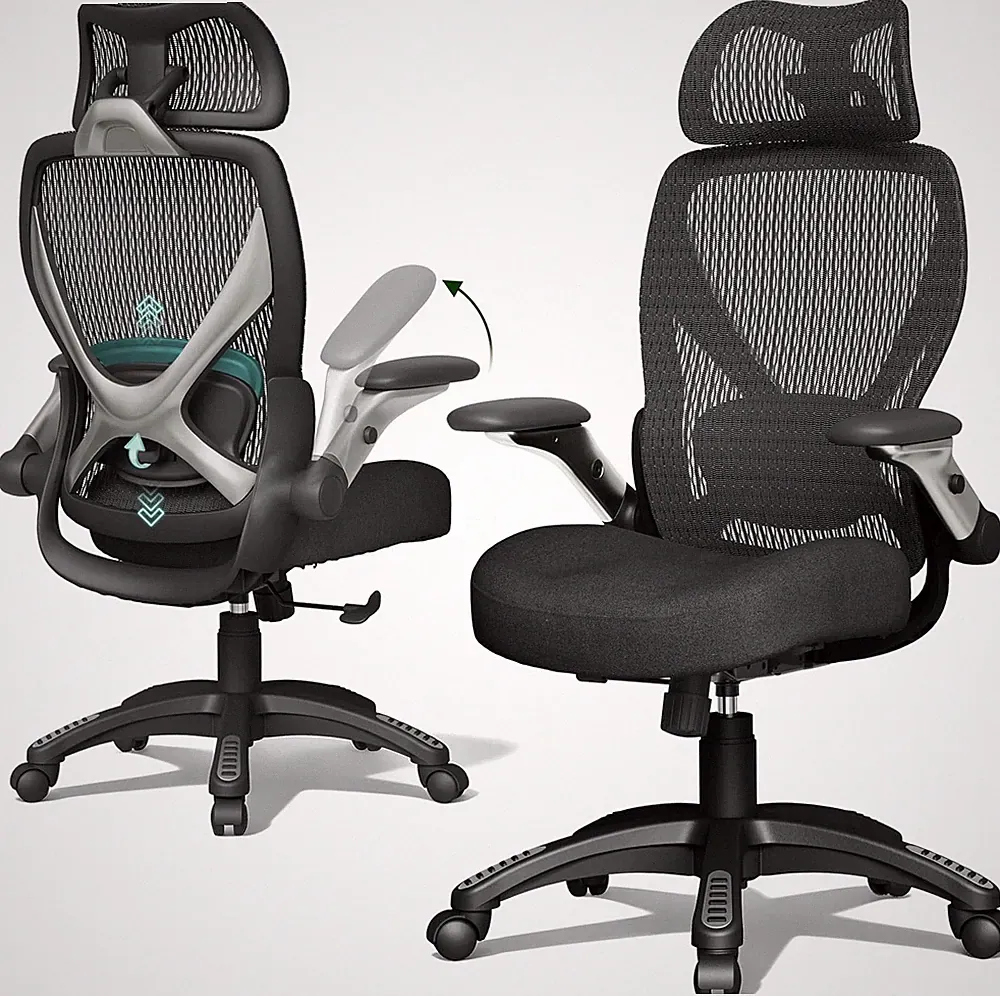 Bürostuhl Ergonomisch Polstersitz Mesh-Rückenlehne Höhenverstellbar Schwarz