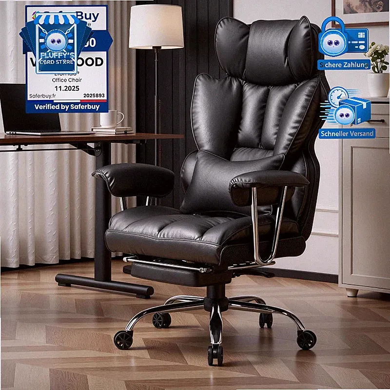 Bürostuhl Ergonomisch PU-Leder Höhenverstellbar bis 200kg mit Fußstütze