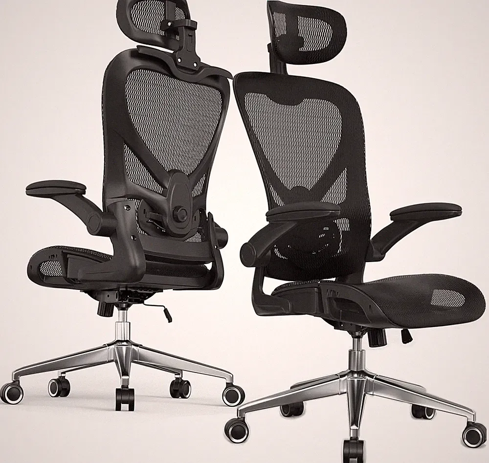 Bürostuhl Ergonomisch Rollen Schwarz 150kg | 3D Kopfstütze, Lordosenstütze, A...