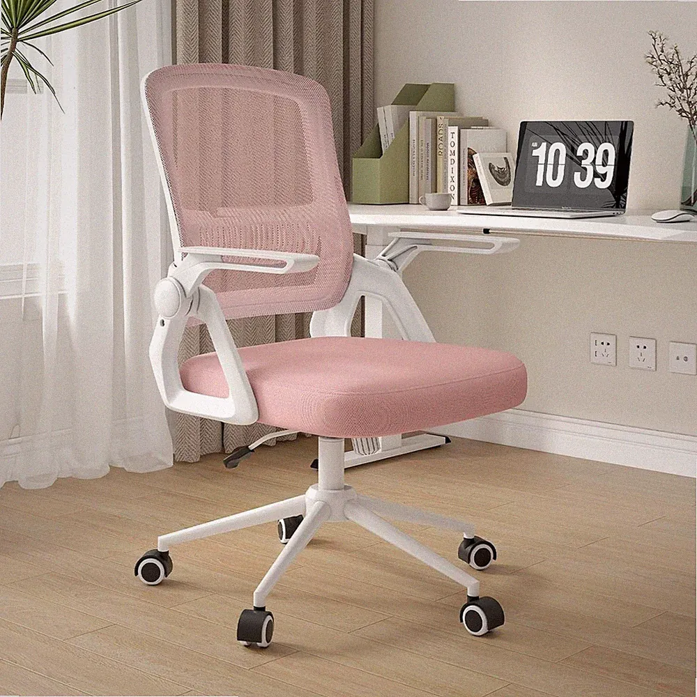 Bürostuhl ergonomisch Rosa mit Hochklapparmlehnen Netzsitz Schreibtischstuhl