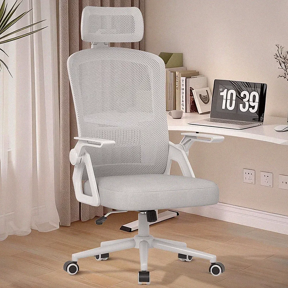Bürostuhl Ergonomisch Schreibtischstuhl Grau | Atmungsaktiver Netzgewebe, Lor...