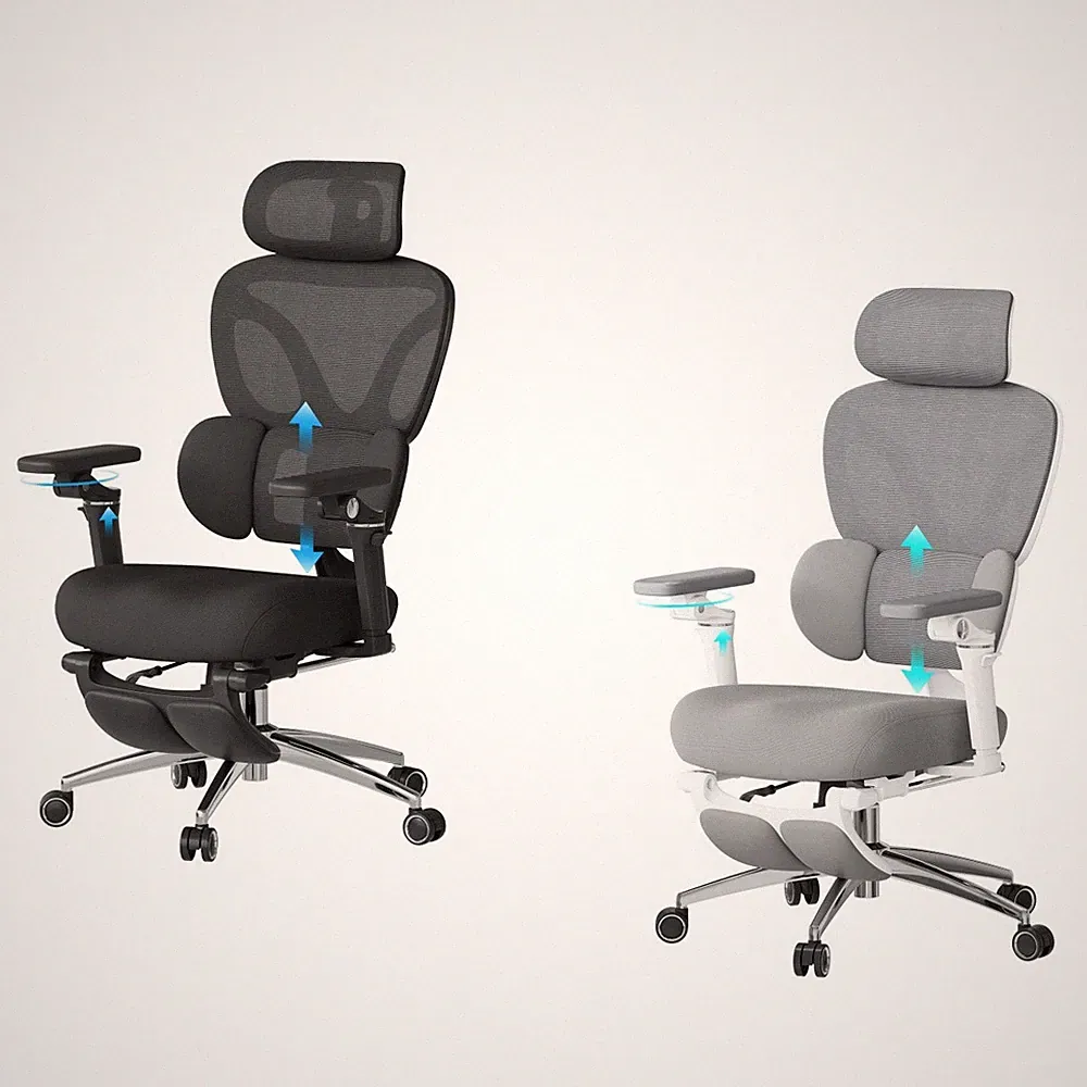 Bürostuhl Ergonomisch Schreibtischstuhl mit Fußstütze 3D-Kopfstütze 6D-Armlehnen