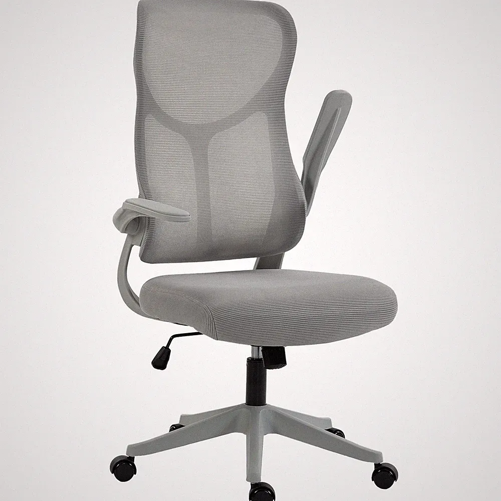 Bürostuhl Ergonomisch Schreibtischstuhl mit Hochklappbar Armlehne, aus Mesh Grau